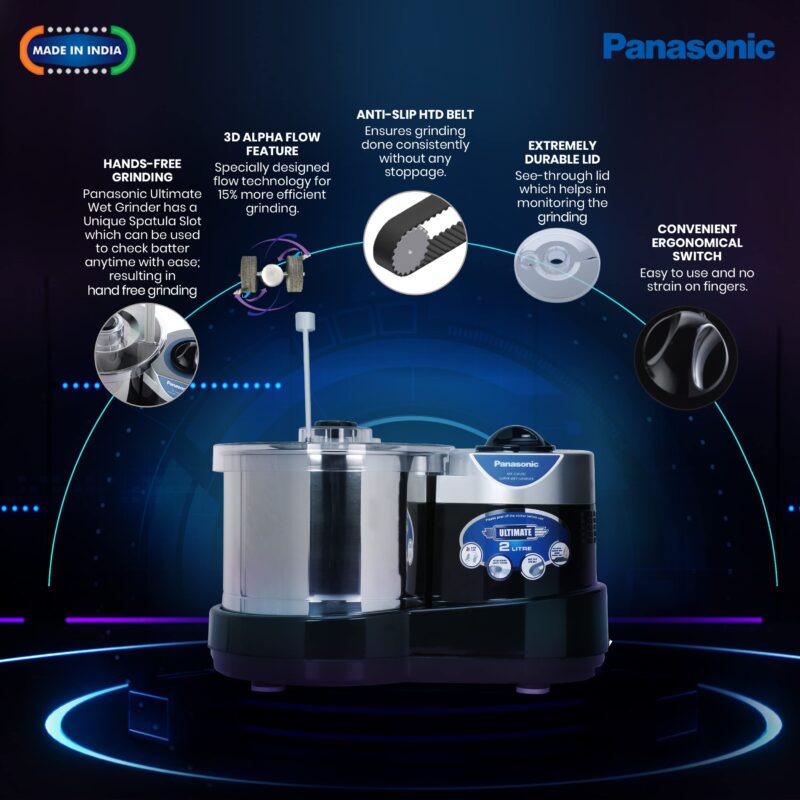 Panasonic MK-GW260 (Black) | Super Wet Grinder | Capacity 2 Ltr | without Timer | Warranty 2 Years Product & 5 Years On Motor - Image 2