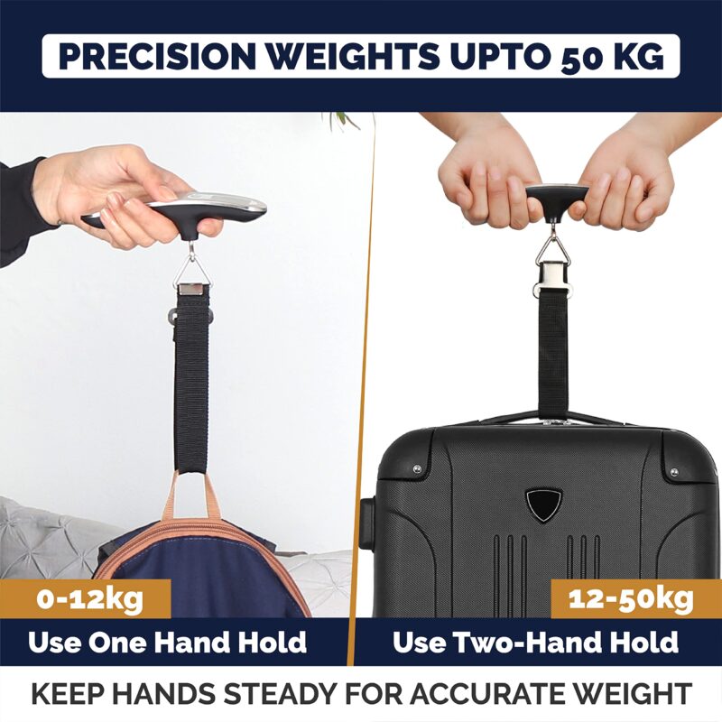 GoTrippin Weight Machine for Luggage - 50 kg capacity, Steel body, Lifetime replacement - Digital Portable Electronic Luggage Weighing Scale for home, travel, flights, bags and baggage (Silver, 50 kg) - Image 4