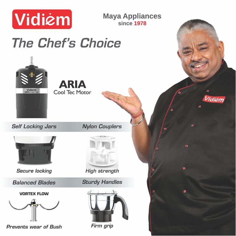 Vidiem Mixer Grinder 581 A Vision Plus (Multicolour) | 750 watt Mixer grinder with 4 Jar in-1 Juicer | Leakproof Jars with self-lock for wet & dry spices, chutneys & curries | 5 Years Warranty - Image 4