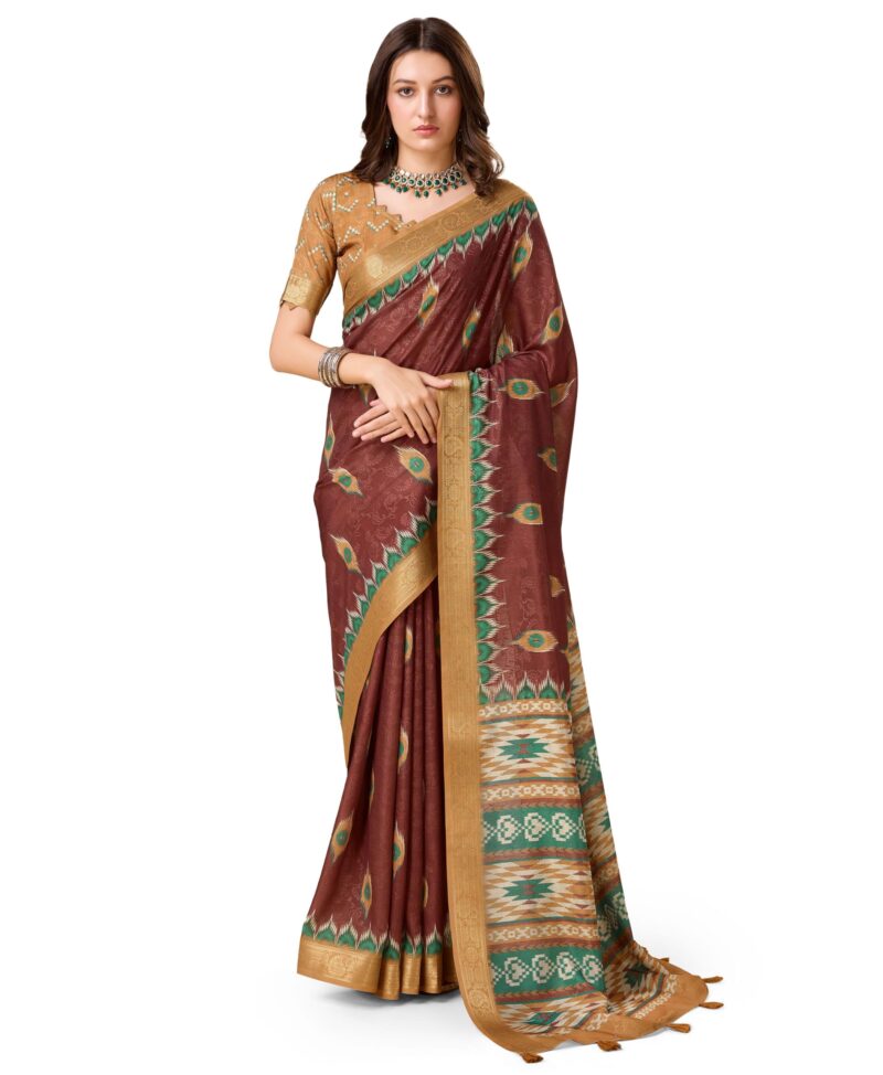 Rekha Maniyar Women's Jacquard Digital Printed Saree With Unstitched Blouse(RUHANI_1007_NS)