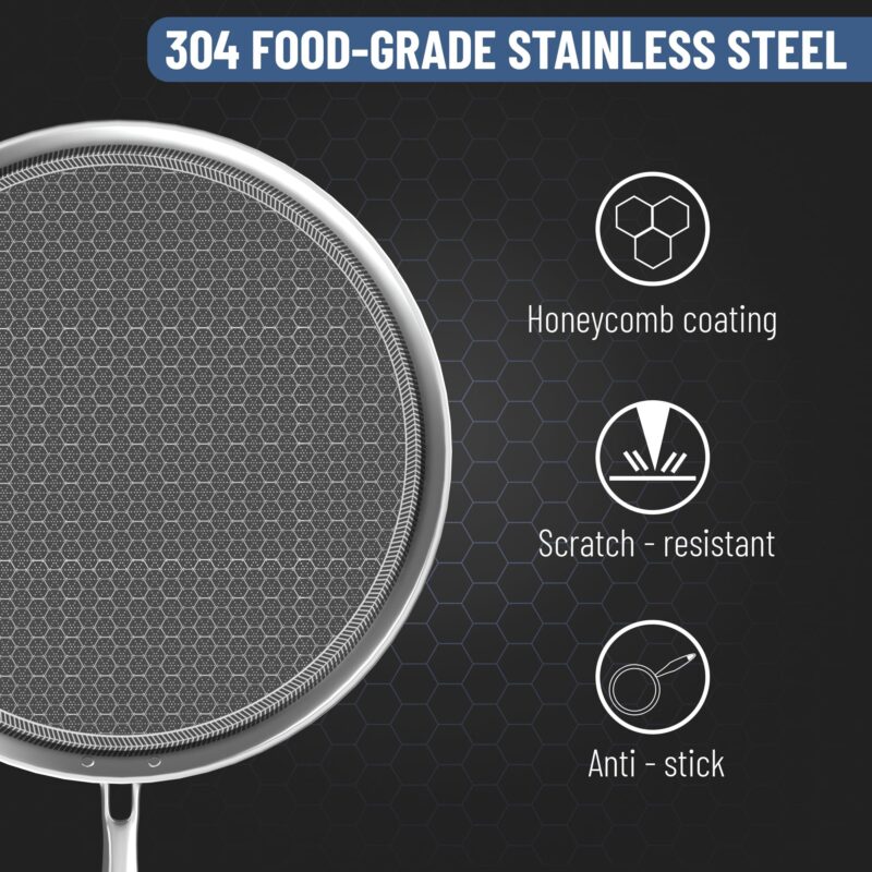 Esspy 11.5inch/29cm Triply Non Stick Dosa Tawa | Stainless Steel Tawa for Dosa | Tawa for Roti/Chapati/Paratha | Metal Spatula Friendly, 4.0 mm Thick, Honeycomb Pattern, Riveted Handle, Food Safe - Image 8