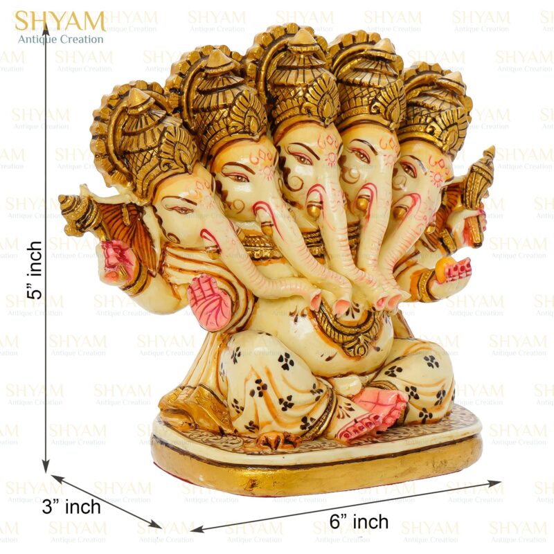 Panchmukhi Ganesha Idol Statue Energized 5 Faced/Mukhi Ganesha Figurine Ganpati Murti for Pooja, Antique Finish Figurine Marble Dust God Statue Ganpati Statue - Image 2