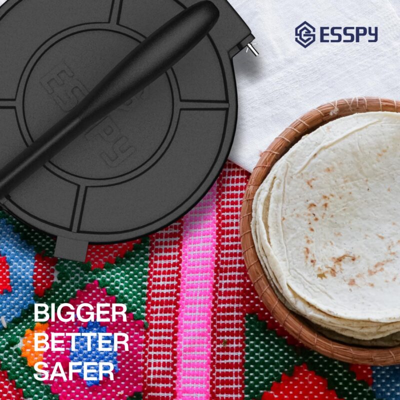 Esspy 10-Inches/25-Cm Pre-Seasoned Cast Iron Manual Roti Maker Press, Chapati Maker, Puri Maker, Empandas & Pathiri Press, Poori Press, Tortilla & Quesadilla Press(Black) - Image 4