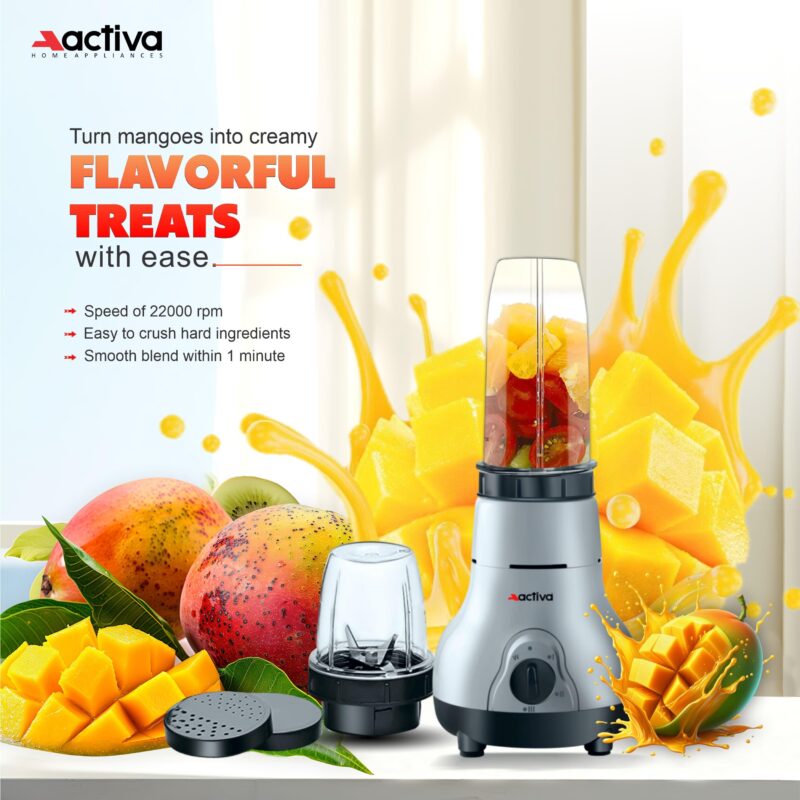 ACTIVA Easy Mix Nutri 2 Jar Mixer Grinder Powerful 500 Watt Motor | Long Lasting Shock Proof Abs Body | Heavy Duty Motor With Nano - Grinding Technology, Black come with 2 year warranty - Image 6