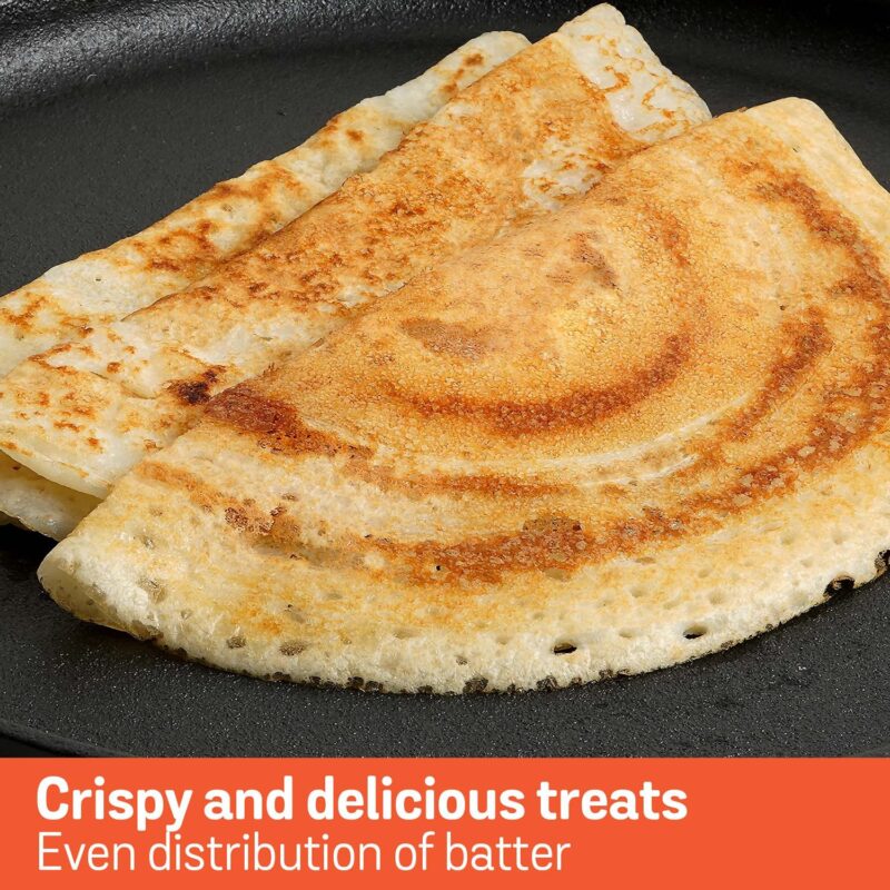 Meyer Pre-Seasoned Cast Iron Flat Dosa, Roti, Chapati Tawa Pan with Stick Handle, Dosa Kallu, Iron Tawa Big Size | Pre-Seasoned Iron Cookware | Gas and Induction Compatible | 28cm, Black - Image 3