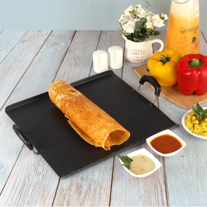 Cello Non Stick Square Patri Tawa Aluminium Hammertone | Sturdy handles & Gas Stove Base Multi-Purpose Tava | Dosa,Roti,Chapati Tawa | Black - Image 7