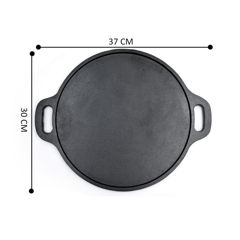 KNOBON Pre-Seasoned Cast Iron Flat Dosa/Roti/Chapati Tawa Pan With 2 Side Handle, Dosa Kallu, Iron Tawa Big Size Non-Toxic Cookware Utensi| Gas And Induction Compatible | 30 Cm (Black) - Image 4