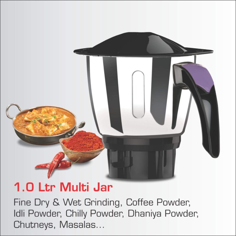 Vidiem Eva Premium 556 A (Lavender with Black) | 750 watt Mixer Grinder with 5 Jars in-1 Juicer mixer | Leakproof Jars with self-lock for wet & dry spices, chutneys & Curries | 5 Years Warranty - Image 2