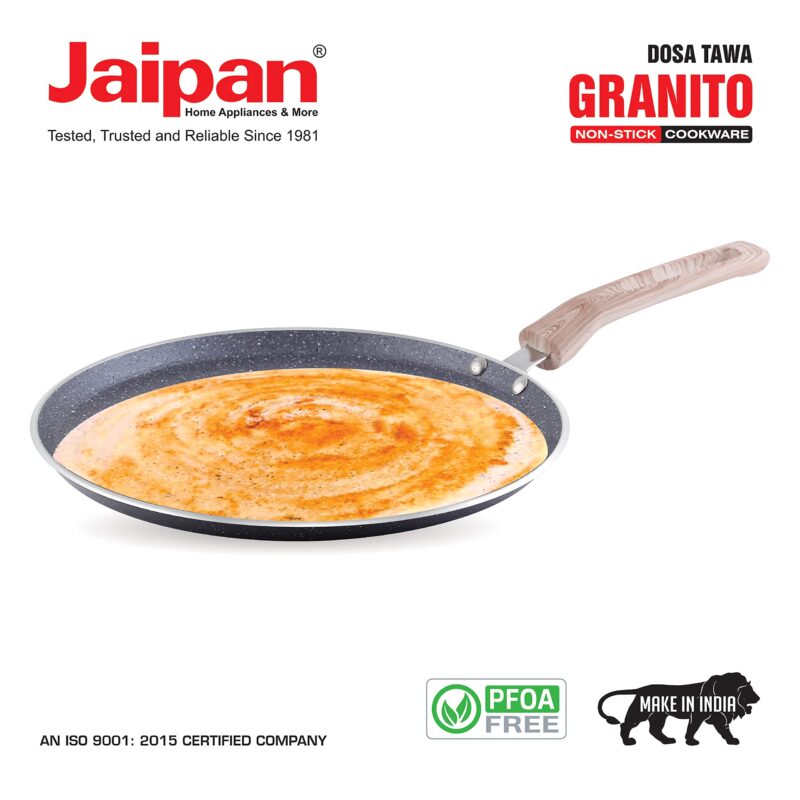 Jaipan Granito 30 CM Dosa Tawa Gas Compatible 4 MM Duracoat PFOA Free nonstick Coating Granite Splattered Color Ideal for Oil Free or Very Less Oil Preparation Cool Touch Handle 1 Year Warranty - Image 4