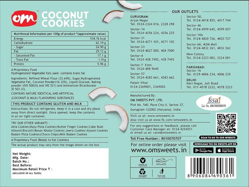 Om Sweets and Snacks Coconut Cookies - 350G - Image 2