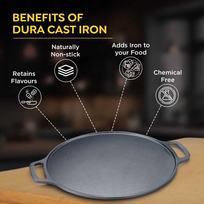 Prestige 30cm Dura Cast Iron Non-Stick Dosa Tawa| Heavy Gauge| Gas & Induction Compatible| Scratch Resistant| Even Heat Distribution - Image 5