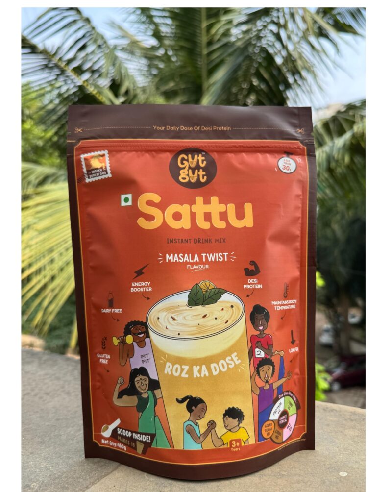 GutGut Sattu Powder | Instant Drink Mix | 100% Natural & Gluten Free Chana Sattu | 30 Glasses 900 grams - Masala Twist Flavour (450g X Pack of 2) - Image 5