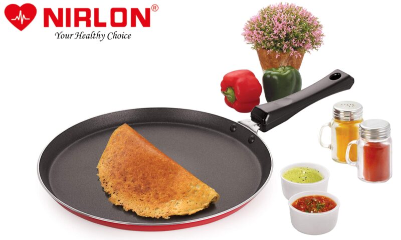 Nirlon Aluminum Non Stick Gas Stove Compatible Flat Dosa Tawa with Bakelite Handle 24cm[26mm Classic_Flat Tawa10] - Image 4