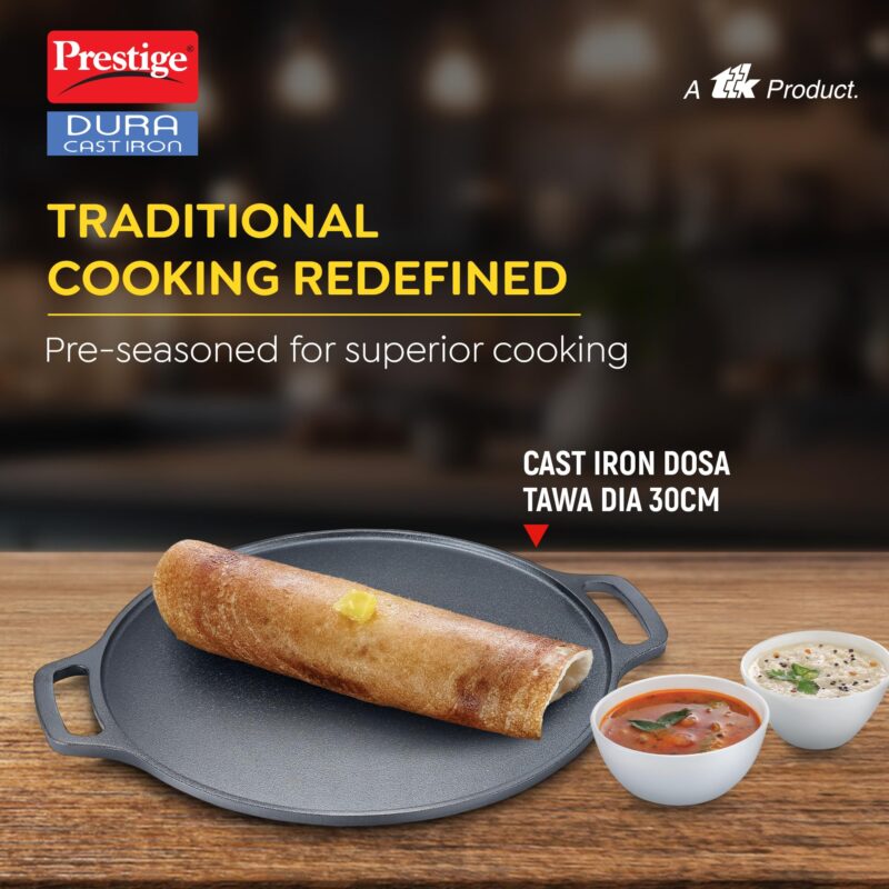 Prestige 30cm Dura Cast Iron Non-Stick Dosa Tawa| Heavy Gauge| Gas & Induction Compatible| Scratch Resistant| Even Heat Distribution - Image 6
