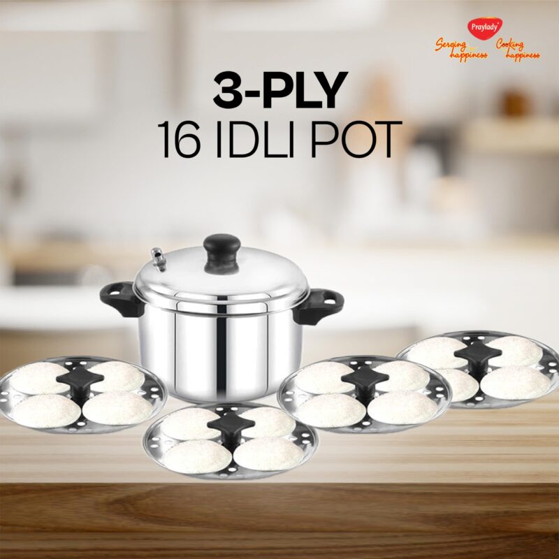 Praylady 3ply base 16 idly cooker with 4 plates - durable, even heating, Stay cool handles, perfect for fluffy idlis/Sandhwich bottom/induction base - Image 5