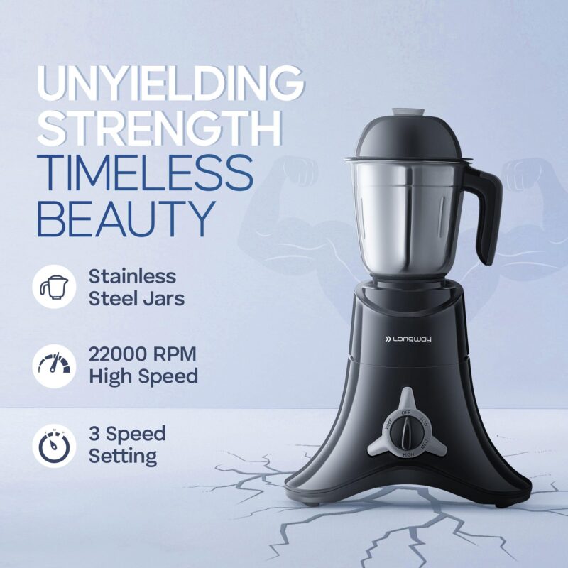 Longway Orion 900 Watt Juicer Mixer Grinder with 4 Jars for Grinding, Mixing, Juicing with Powerful Motor | 1 Year Warranty | (Black, 4 Jars) - Image 7