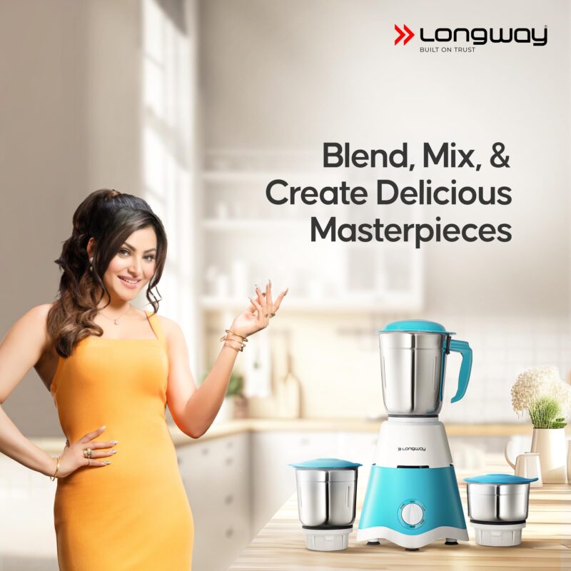 Longway Super Dlx 700 Watt Mixer Grinder with 3 Jars for Grinding, Mixing with Powerful Motor | 1 Year Warranty | (Blue & White, 3 Jars) - Image 9