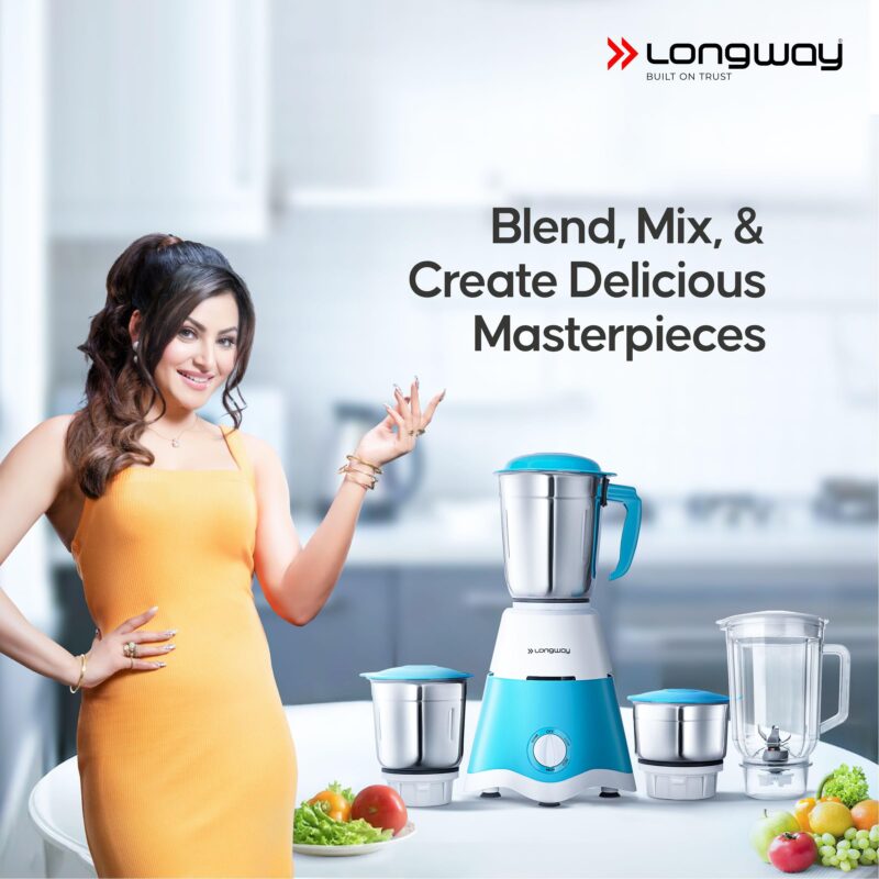 Longway Super Dlx 750 Watt Juicer Mixer Grinder with 4 Jars for Grinding, Mixing, Juicing with Powerful Motor | 1 Year Warranty | (White & Blue, 4 Jars) - Image 9