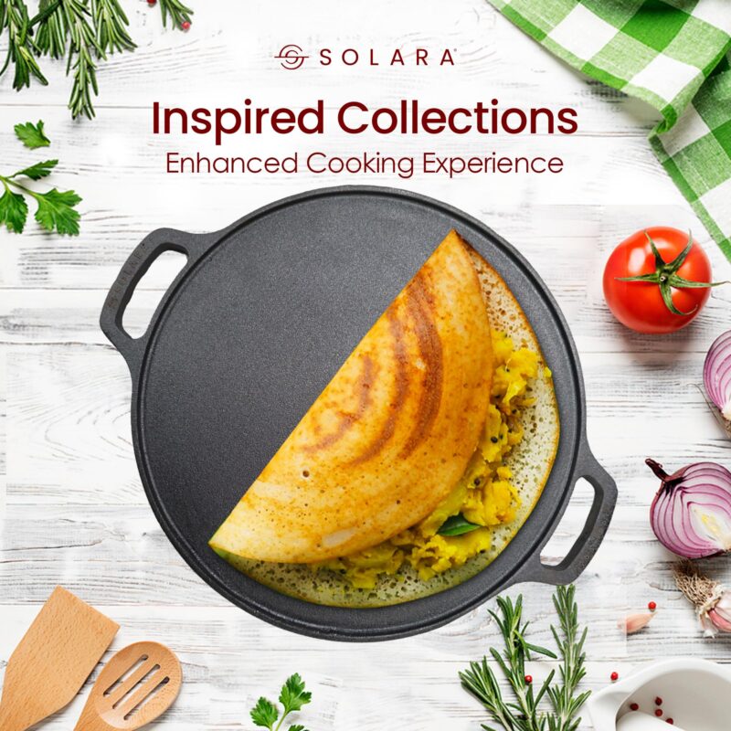 SOLARA Cast Iron Tawa for Dosa 12" Inch(30 CM), Tawa for Dosa, Uthappam, Roti, Chapati, Naan, Gas & Induction Friendly, Dosa Tawa Cast Iron, Cast Iron Cookware - Image 7
