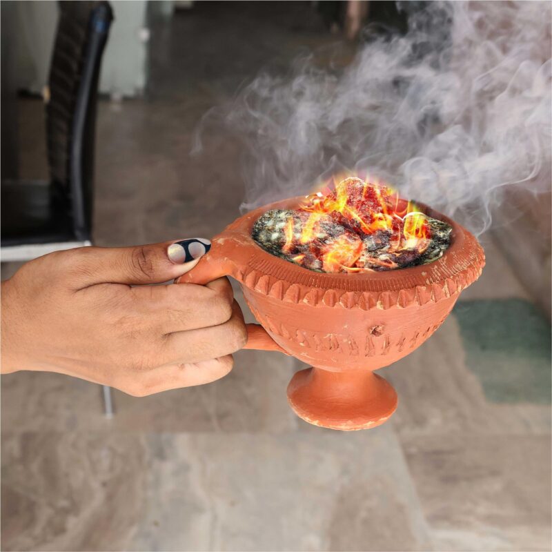 Pure Source India Natural Clay Desi Handmade Dhoop Loban Dani/Dhuni Burner Holder/Pot Stand for Puja/Hawan/Dhuni (Shop/Office/Room/Gardan etc.) (4 Inch Size 100% Pure Mitti) - Image 3