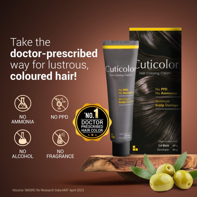 Cuticolor Permanent Hair Color Cream|#1 Dr prescribed|Suitable for Sensitive Skin|Eco Mechanism for Preserving Scalp Health|No Ammonia|No PPD|Enriched with Portulaca & Boseivela Extracts - Black (60g) - Image 6