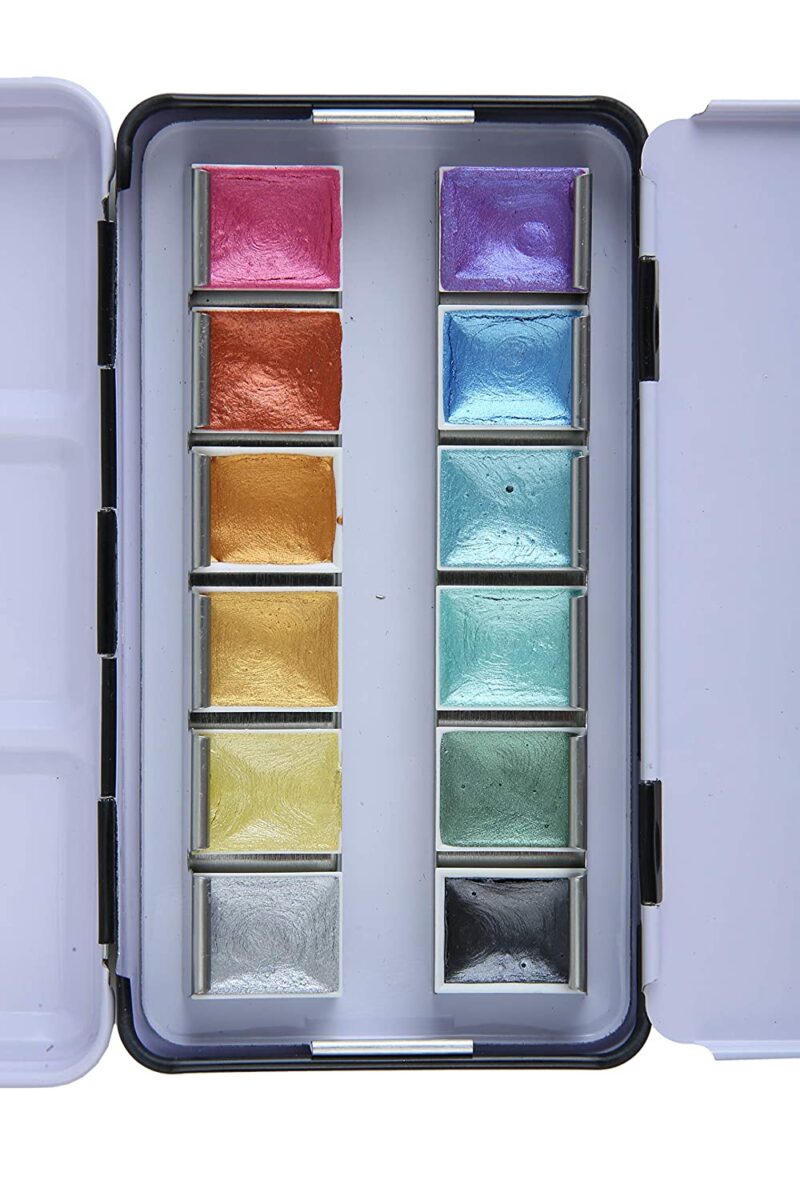 Brustro Metallic Watercolour Half Pans Set of 12 - Image 3
