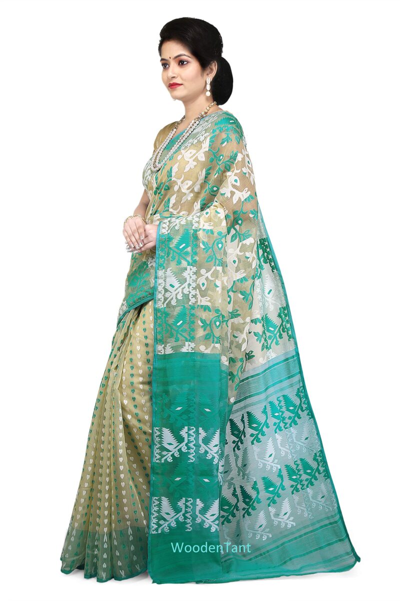 WoodenTant Women’s Soft Cotton Silk Dhakai Jamdani Saree In Multicolor without blouse piece - Image 4