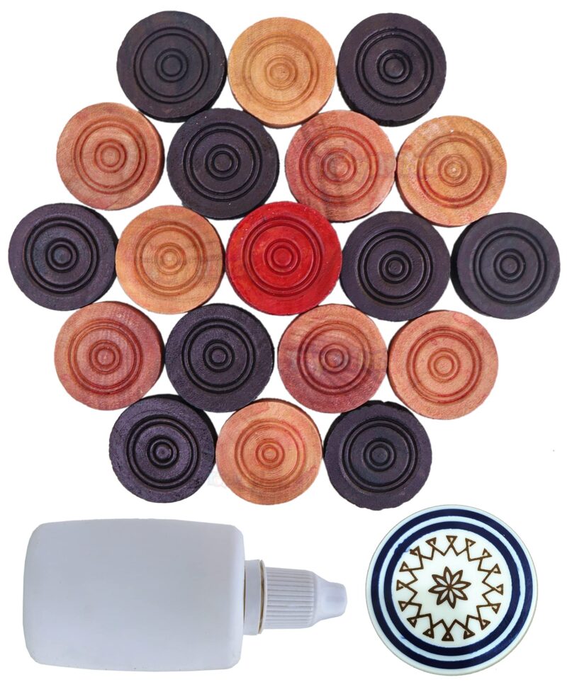 Toyshine Carrom Playing Coins and Powder for kids and adult| 24 Wooden Coins | 1 Striker | 1 Urea Powder SSTP,Multicolor