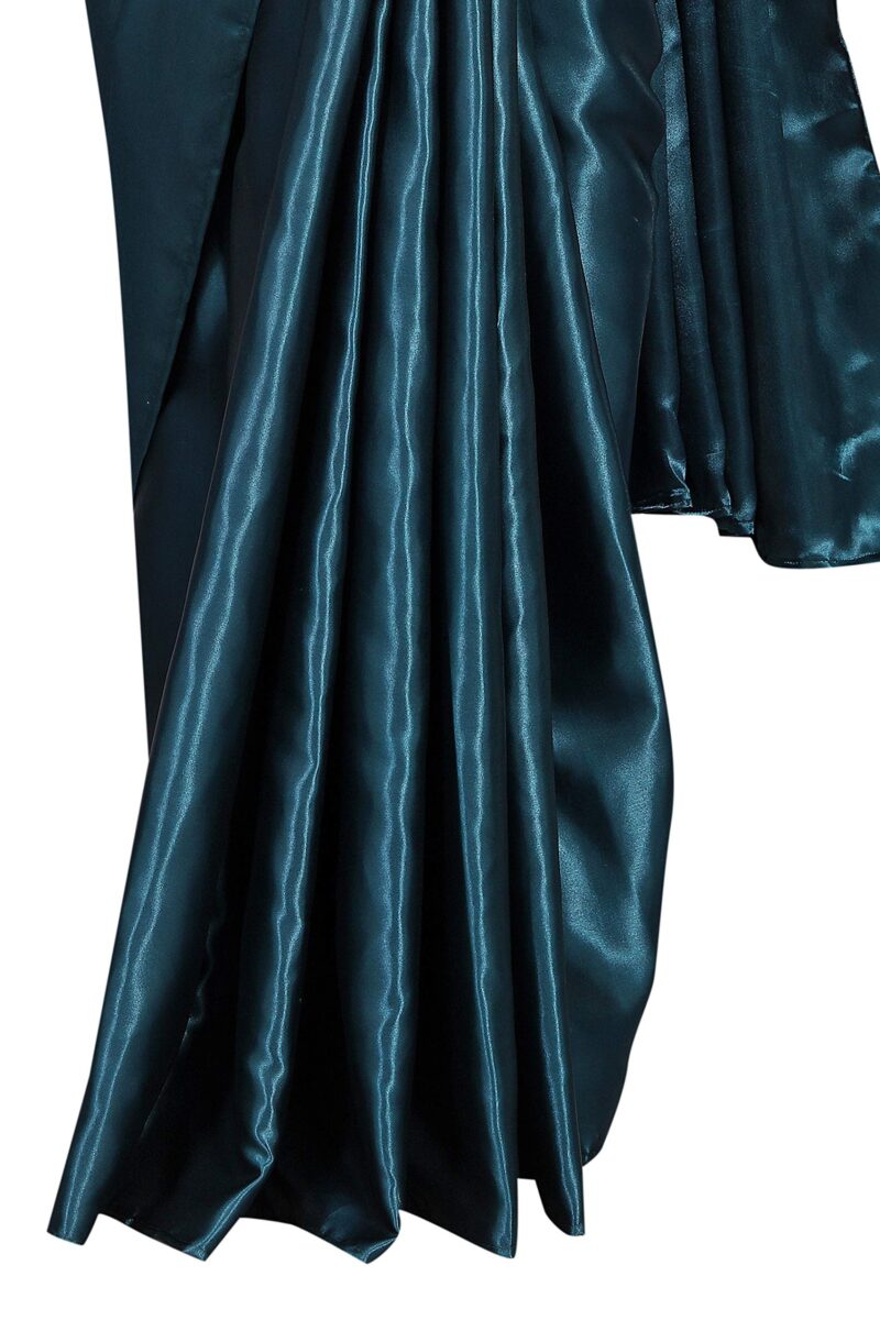 Market Magic World Women's Satin Saree With Blouse Piece (Jst-Silk_Peacock_Free Size_Dark Green) - Image 4