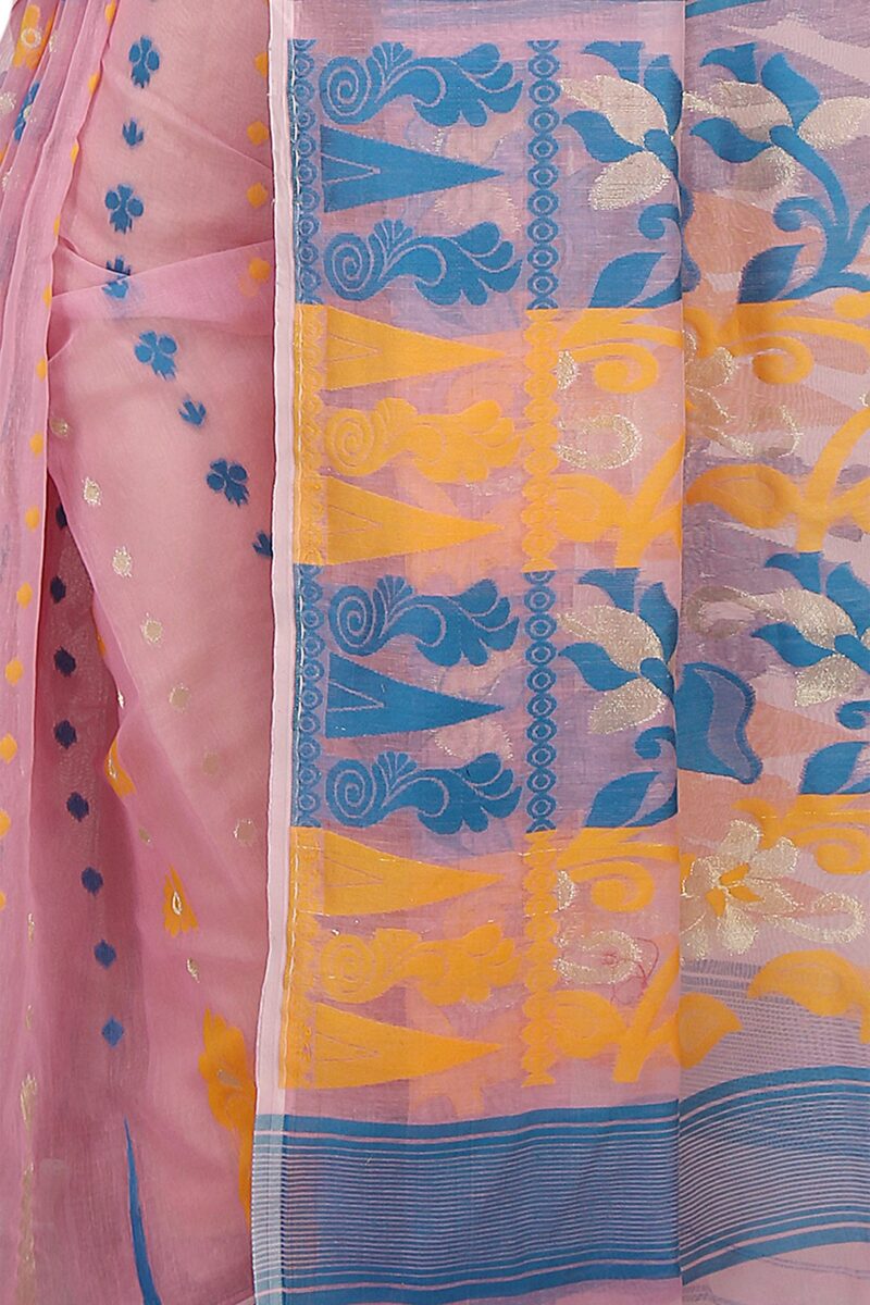 BENGAL HANDLOOM Cotton Exclusive Women's Soft Dhakai Padma Pata Jamdani Saree Without Blouse Piece(Color-Pink) - Image 2