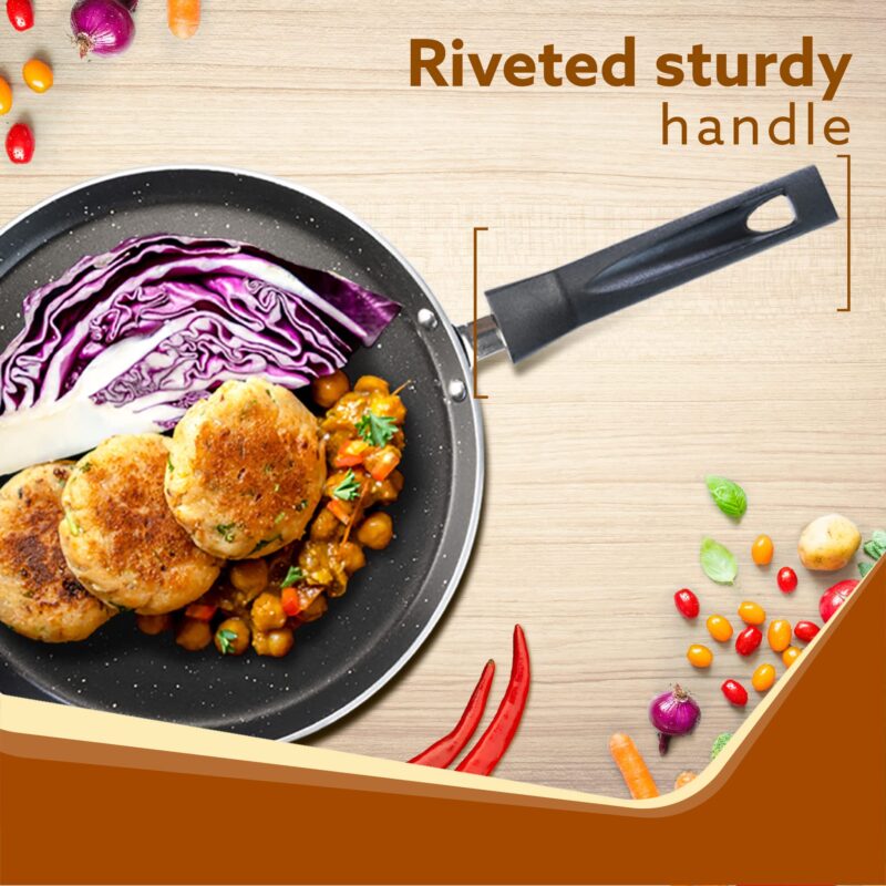 AGARO Elegant Non Stick Tawa, 28 cm Diameter, Induction and Gas Oven Friendly, Riveted Cool Touch Handle, Granite Finish, PFOA Free, 4 mm Thick, Dosa, Idli, Roti, Cooking, cookware, Black - Image 4