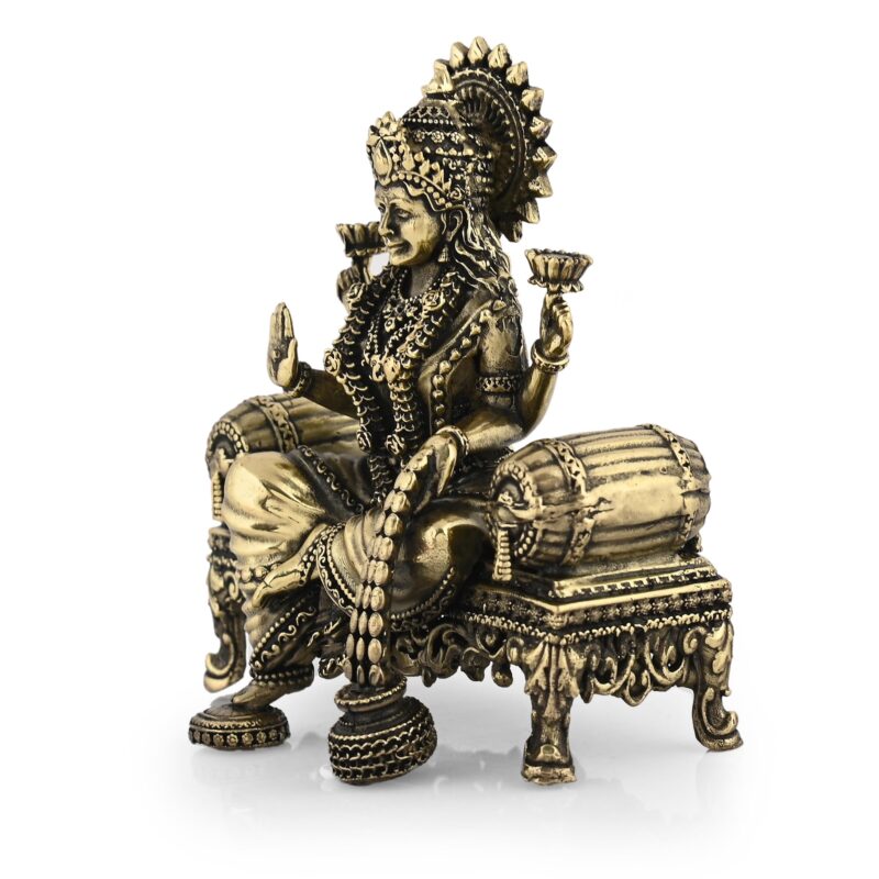 CraftVatika Brass Maa Lakshmi Devi Idol Statue Sitting on Throne - Laxmi Ji Ki Murti for Pooja Temple Room Diwali Gift & Home Décor Items (4 Inch Height) - Image 3