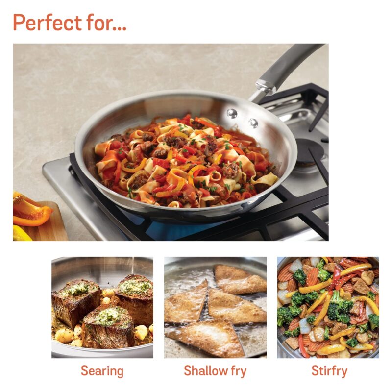 Meyer Trivantage Nickel Free Stainless Steel Triply Frypan | Steel Pan for Cooking | Fry pan Tri ply with Heavy Bottom | Frying Pan Small | Gas and Induction Base, 20cm/ 1.08 Litre, Silver - Image 6