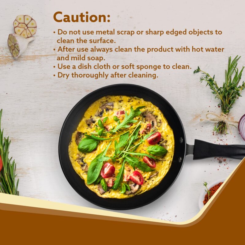 AGARO Elite Hard Anodised Tapper Frying Pan, 1.5L Capacity, 24 cm Diameter, Gas Oven Compatible, 3 mm Thick Plate, Riveted Handle, Frying, Cooking, Serving, Black - Image 4