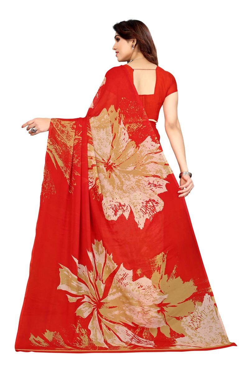 Priyashi Pure Womens Printed Georgette Saree with Blouse Piece(Multi RED_Free Size) - Image 4