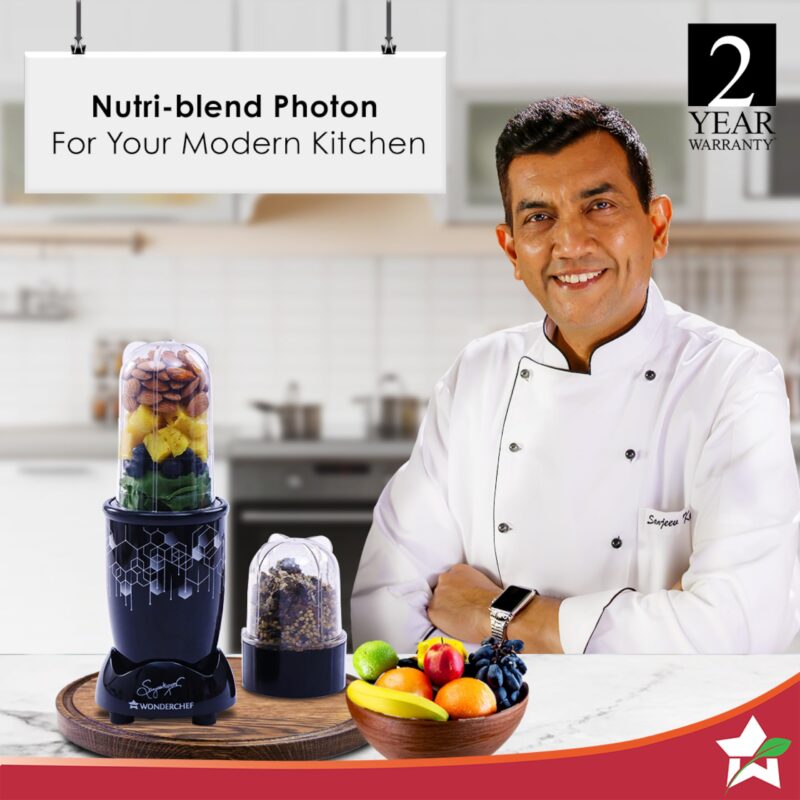 Wonderchef Nutri Blend Photon with Sipper Lid|Mixer, Grinder,Blender & Smoothie Maker|22000 RPM, 400W 100% Full Copper Motor|2 Unbreakable Jars|2 Year Warranty|Recipe book by Chef Sanjeev Kapoor|Black - Image 8