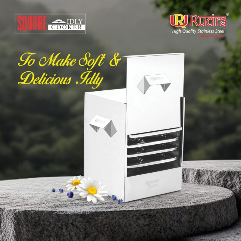 Rudra Stainless Steel Square idly cooker/maker - 6 plates for HOME/Hotel USE, Idli Steamer Set, Gas stove and Induction Stove Compatible Cookware| Made in India - Image 5