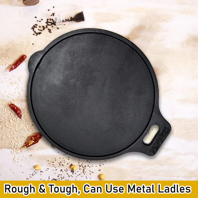 KnobON 7 Layer Pre-Seasoned Cast Iron Dosa tawa Roti tava Uttapam Tawa Pan with Handle, Dosa Kallu, Iron Tawa Medium Size | Gas and Induction Compatible DTI27 - Image 4