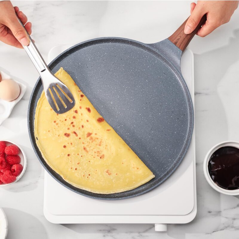 SENSARTE Nonstick Crepe Pan, Swiss Granite Coating Dosa Pan Pancake Flat Skillet Tawa Griddle 10-Inch with Stay-Cool Handle, Induction Compatible, PFOA Free - Image 2