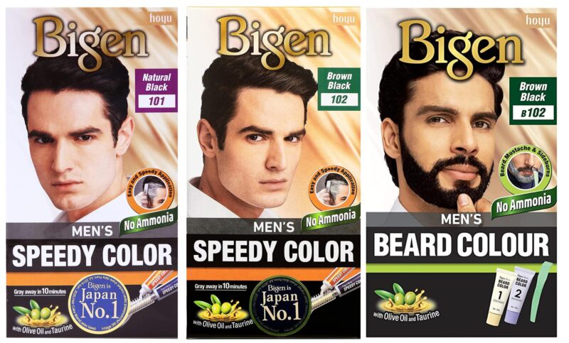 Bigen Beard Color For Men, Brownish Black B102, 40g & Speedy Color For Men, Natural Black 101, 80g & Speedy Color For Men, 80g - Brown Black 102
