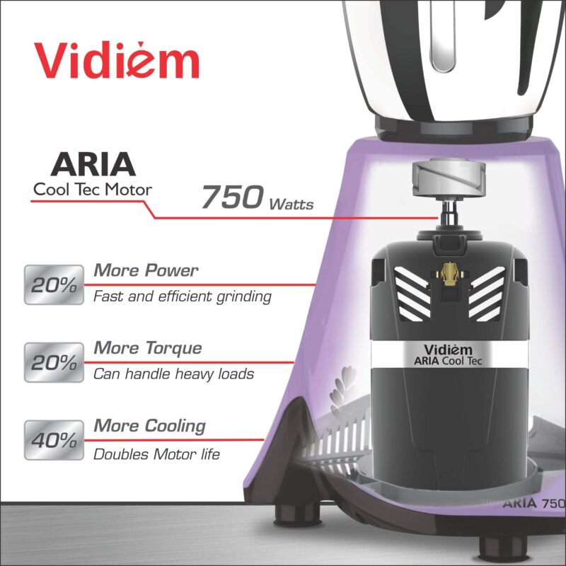 Vidiem Eva Premium 556 A (Lavender with Black) | 750 watt Mixer Grinder with 5 Jars in-1 Juicer mixer | Leakproof Jars with self-lock for wet & dry spices, chutneys & Curries | 5 Years Warranty - Image 5