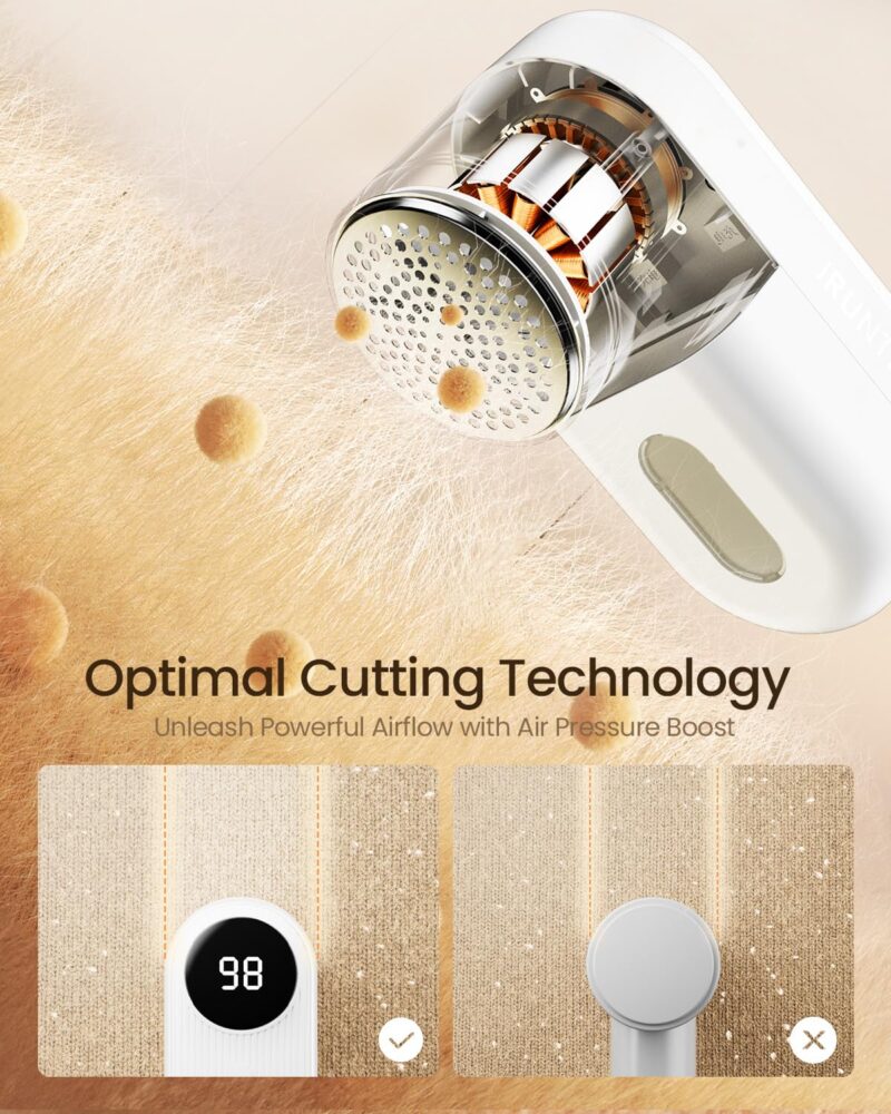 iRUNTEK Lint Remover for Clothes, 5W Electric Lint Shaver with 3 Speeds, Fabric Shaver Rechargeable, Sweater Shaver Brush Fuzz Debobbler for Clothes, Blanket, Carpet, Sofa (White) - Image 5