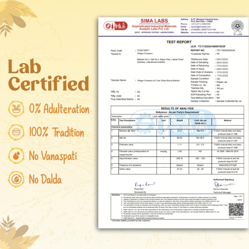Village Company A2 Bilona Desi Cow Ghee | Bilona Method | Premium, Organic, Traditional | Grass Fed | Kangayam Desi Cow | Lab-Certified | Glass Jar 1L - Image 9