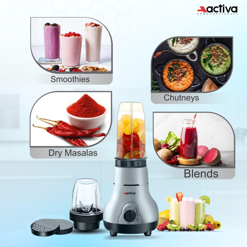ACTIVA Easy Mix Nutri 2 Jar Mixer Grinder Powerful 500 Watt Motor | Long Lasting Shock Proof Abs Body | Heavy Duty Motor With Nano - Grinding Technology, Black come with 2 year warranty - Image 4
