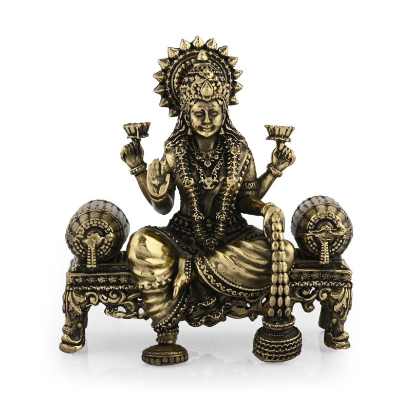 CraftVatika Brass Maa Lakshmi Devi Idol Statue Sitting on Throne - Laxmi Ji Ki Murti for Pooja Temple Room Diwali Gift & Home Décor Items (4 Inch Height) - Image 7
