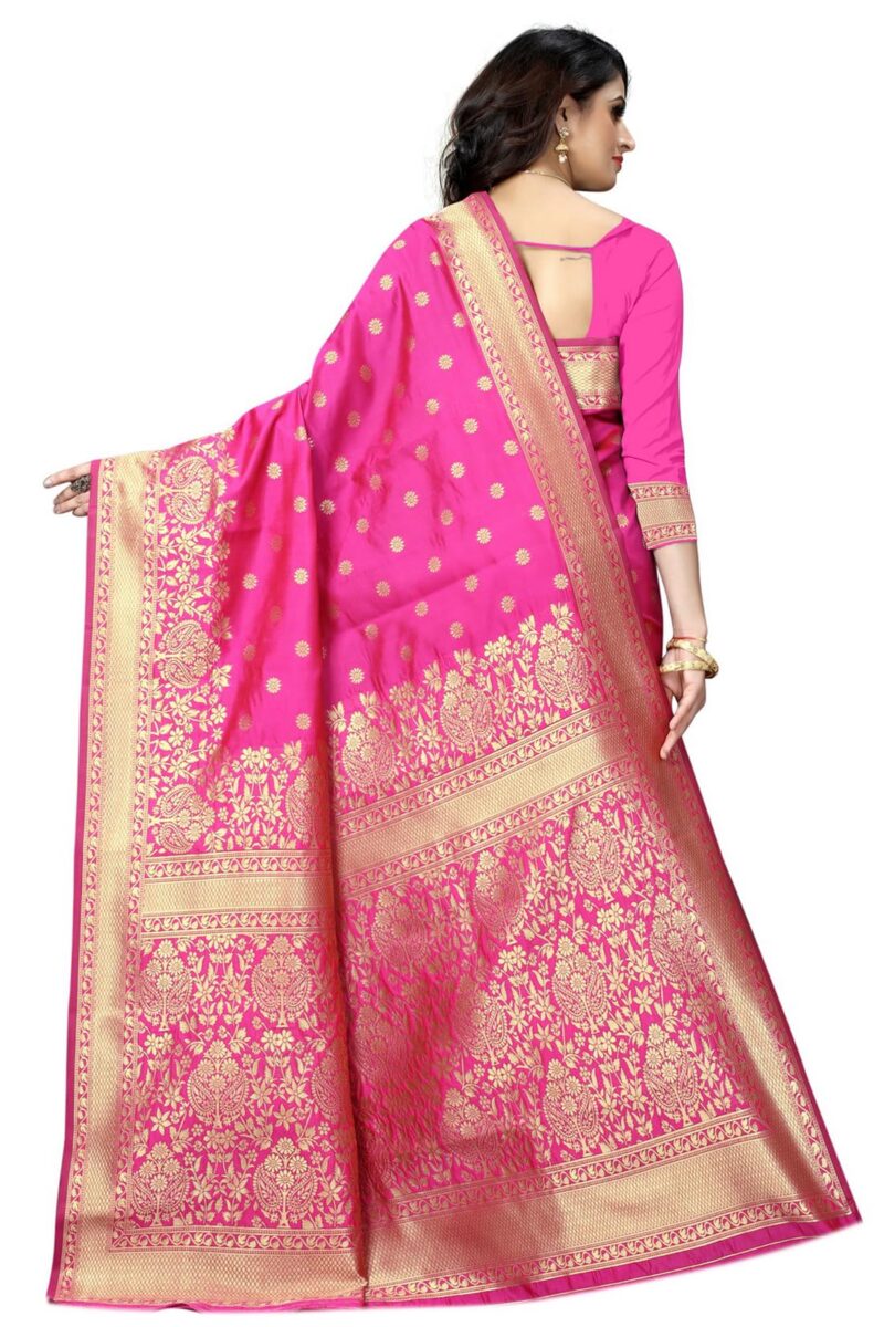 Sugathari Women's Banarasi Saree Pure Kanjivaram Silk Saree Soft new ladies 2023 Design Wear Pattu Sarees Latest Cotton Party Sari collections With Blouse Piece for Wedding sadi (SAM PARI-100 RANI) - Image 3