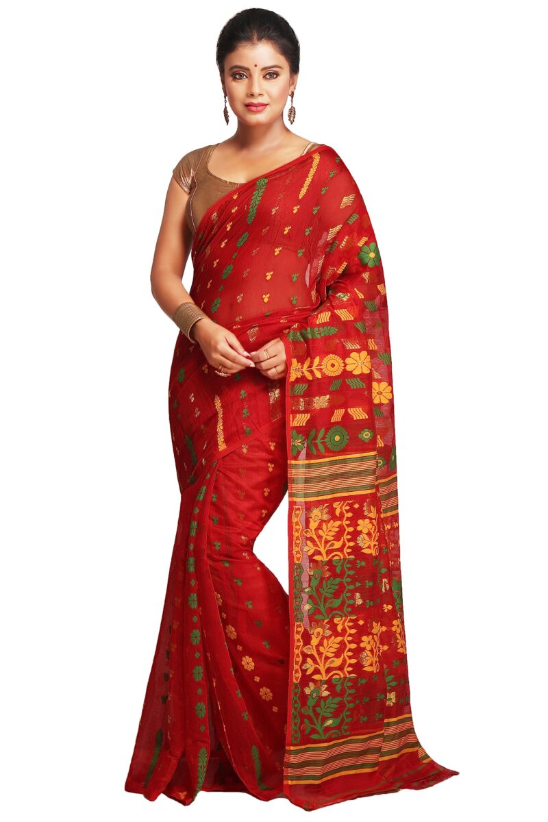 BENGAL HANDLOOM Women's Cotton Silk Dhakai Bbd3 Soft Jamdani Sarees - Yellow