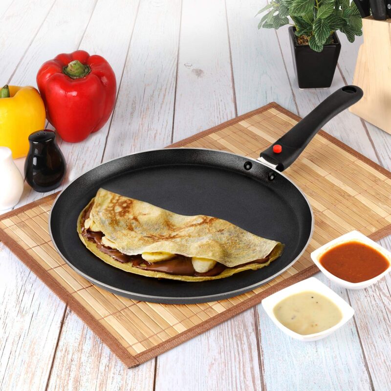 Cello Non Stick Dosa Tawa Induction Base with Detachable Handle, 280 mm Hammered Toned,Aluminium, Black - Image 3
