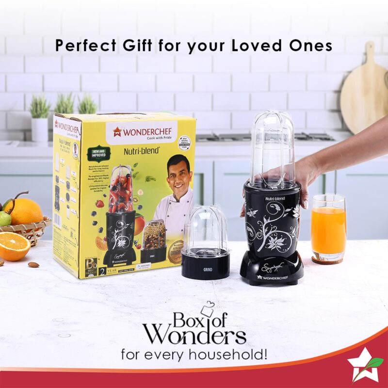 Wonderchef Nutri-blend Mixer, Grinder & Blender|Powerful 500W 22000 RPM 100% Full Copper Motor|Stainless steel Blades|2 unbreakable jars|2 Years warranty | Recipe book by Chef Sanjeev Kapoor | Black - Image 2