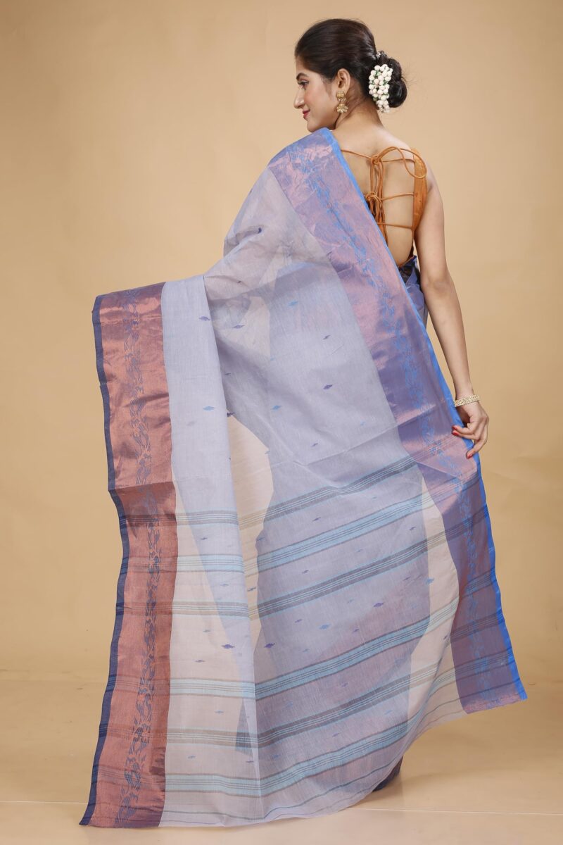 Laxmi Handloom Women's Traditional Bengal Tant Handloom Pure Cotton Tangail Zari Border Saree without Blouse Piece (Grey) - Image 5